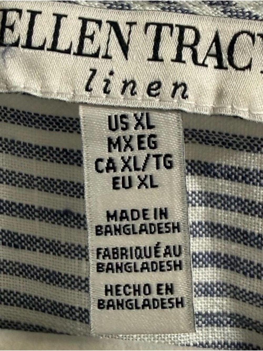 ELLEN TRACY XL 100% LINEN BLUE AND WHITE STRIPED TUNIC GOLD ZIP COASTAL Y2K TOP - Picture 12 of 12